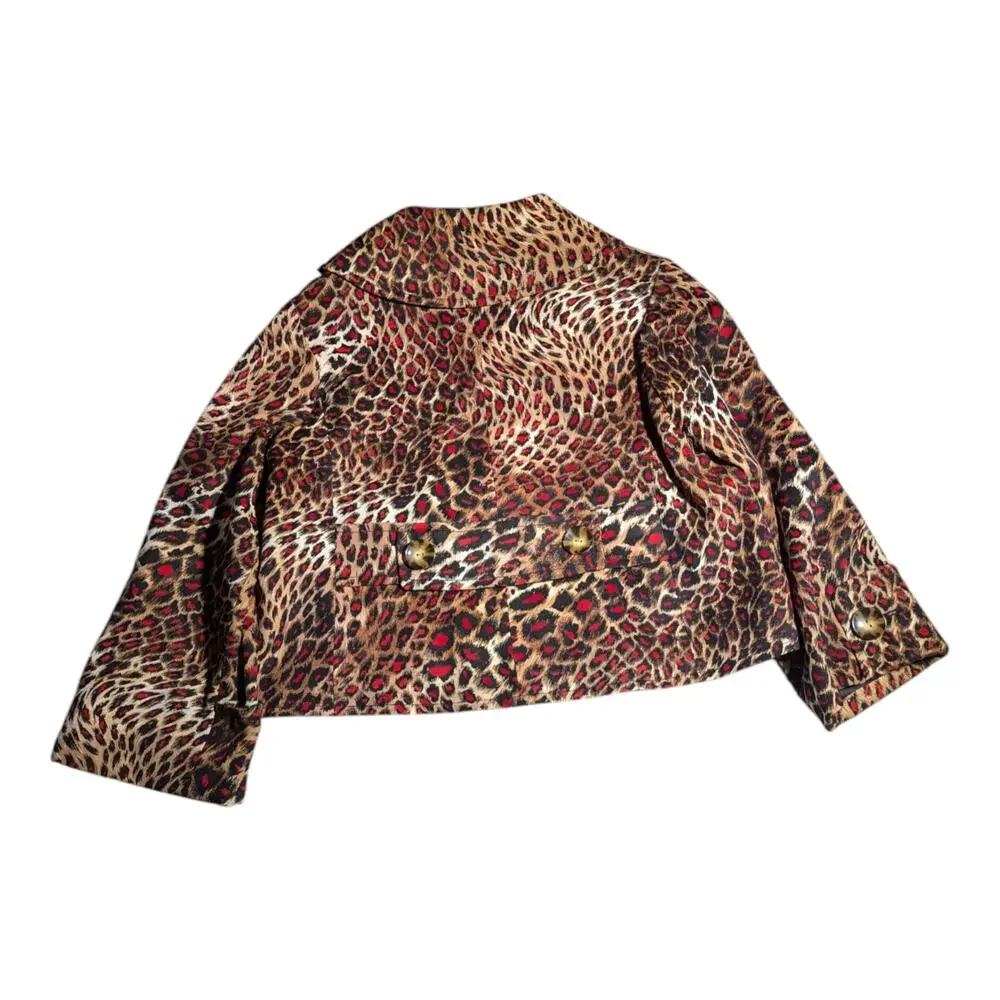 Vtg Y2K Ellen Tracy Brown Red Leopard Print Wool Cropped Swing Jacket Sz 14